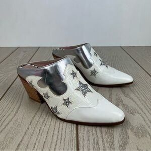 Betsey Johnson Denniss Western Star Slip-on Mules 6.5 White & Silver $99